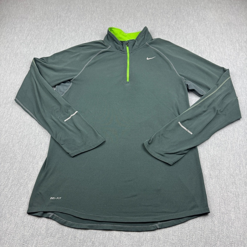 Nike Running Shirt Mens Medium Green Element 1/4 Zip Training Athletic Dri-Fit